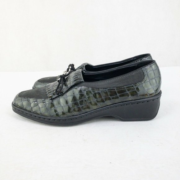 ara Rachel Womens Loafer Green Size 7.5 Croco Print Patent Leather Tassel Wedge - Picture 5 of 9